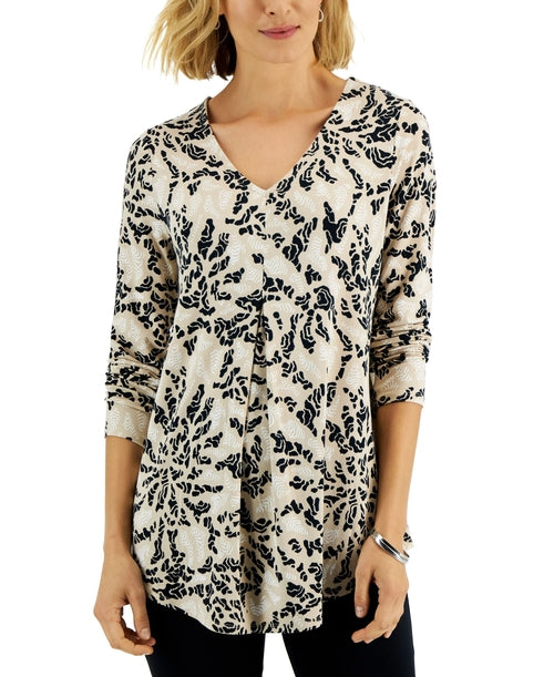 JM Collections Womens Printed 3/4 Sleeve V Neck Top