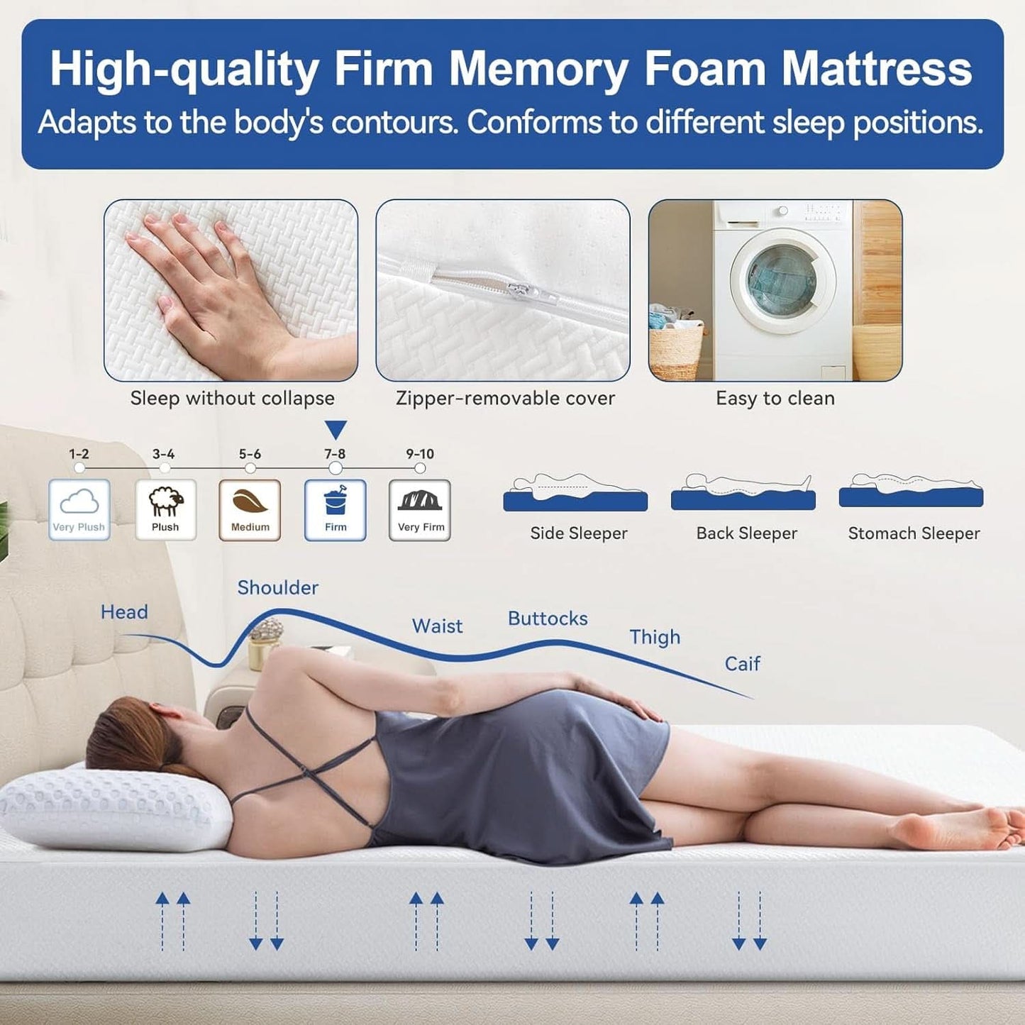 Short Queen 10 Inch RV Mattress with Cooling Foam