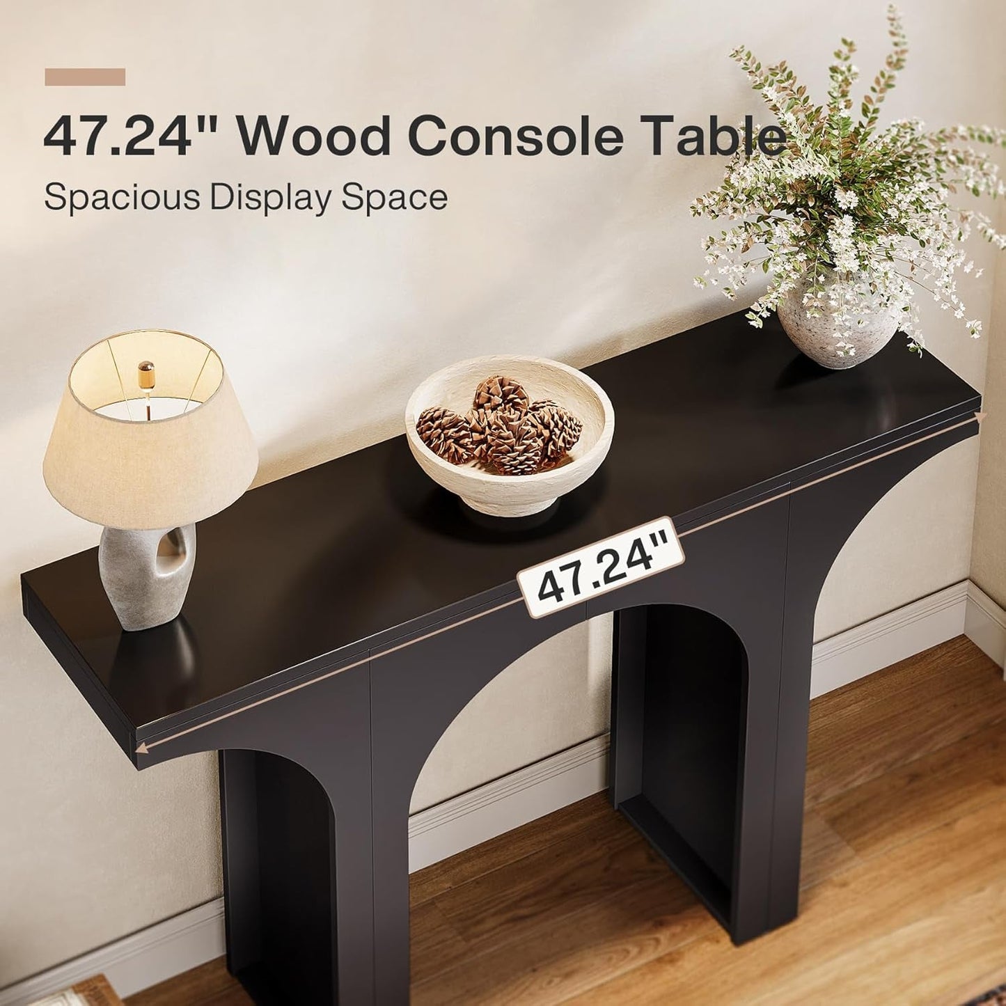 47Inch Black Arched Console Table Entryway Hallway