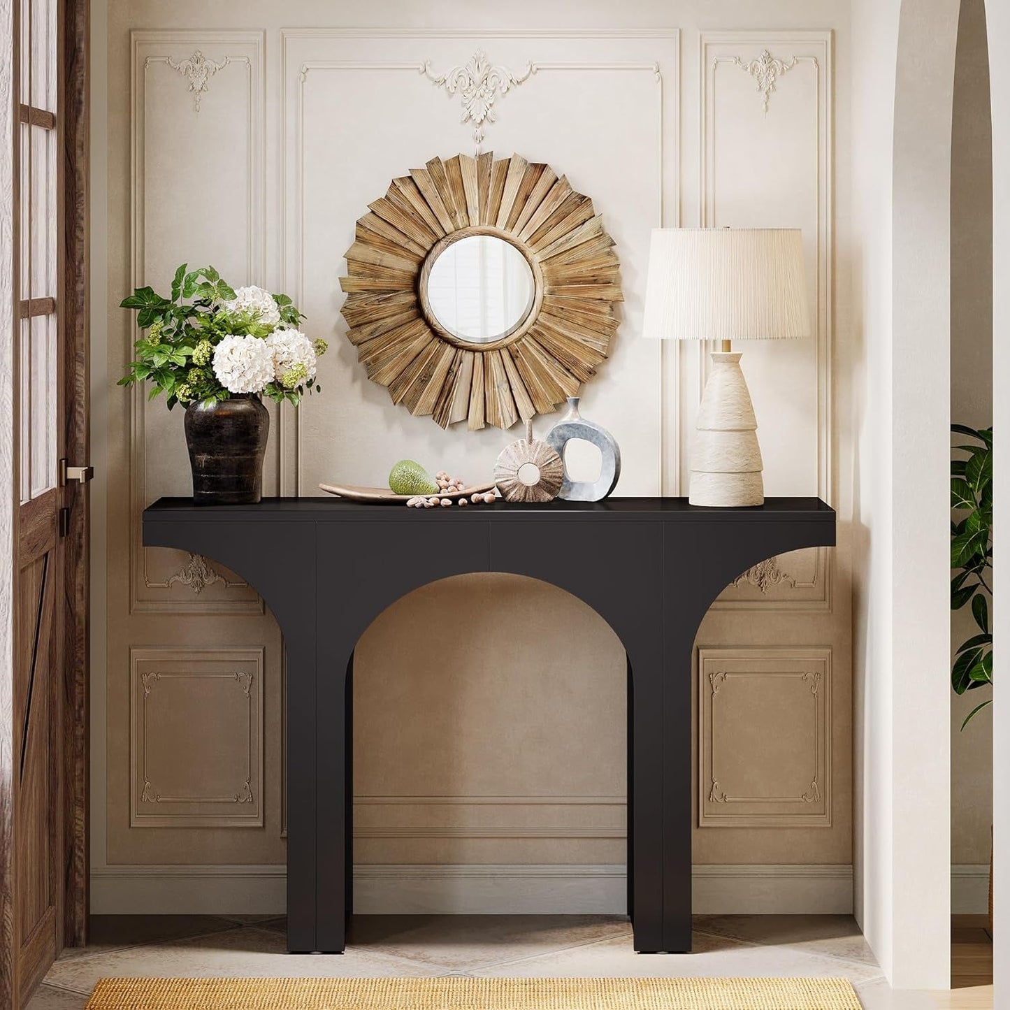 47Inch Black Arched Console Table Entryway Hallway