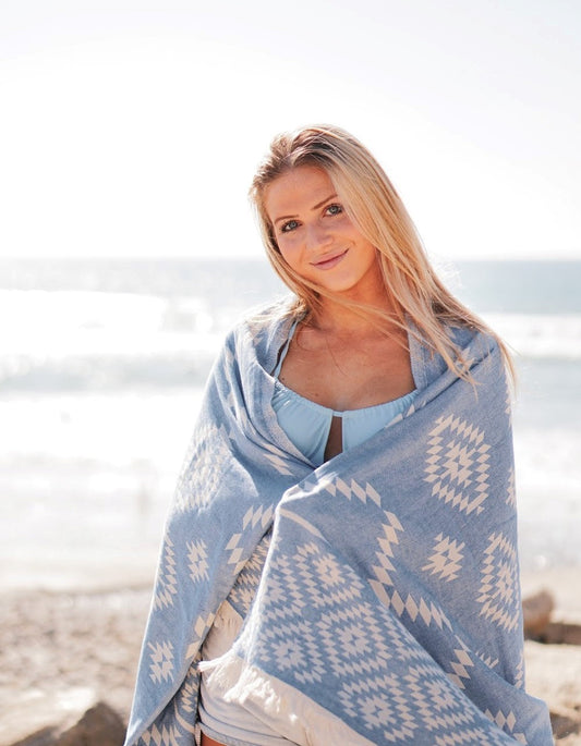 Aztec Blue Double-Sided Turkish Cotton Towel