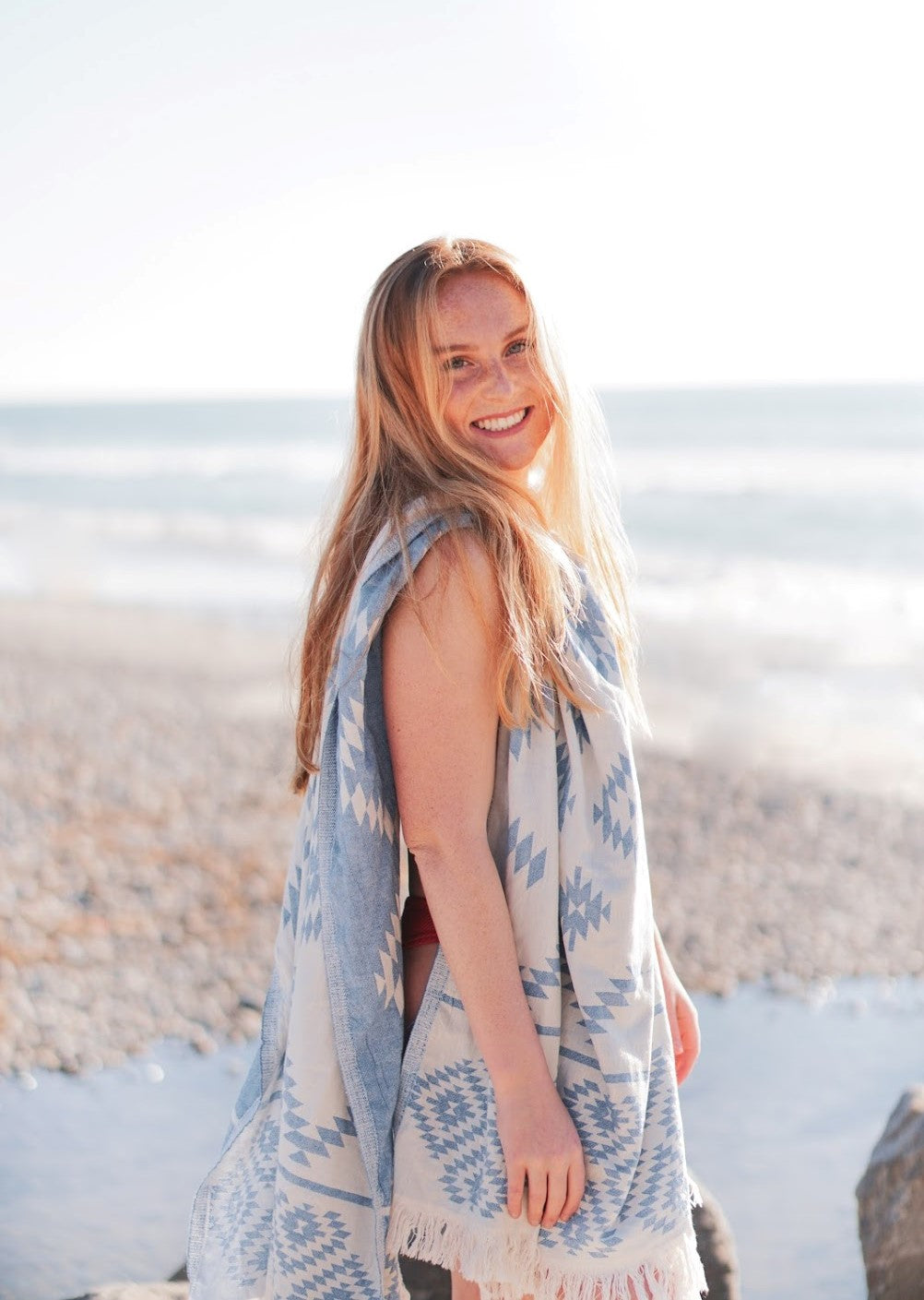 Aztec Blue Double-Sided Turkish Cotton Towel