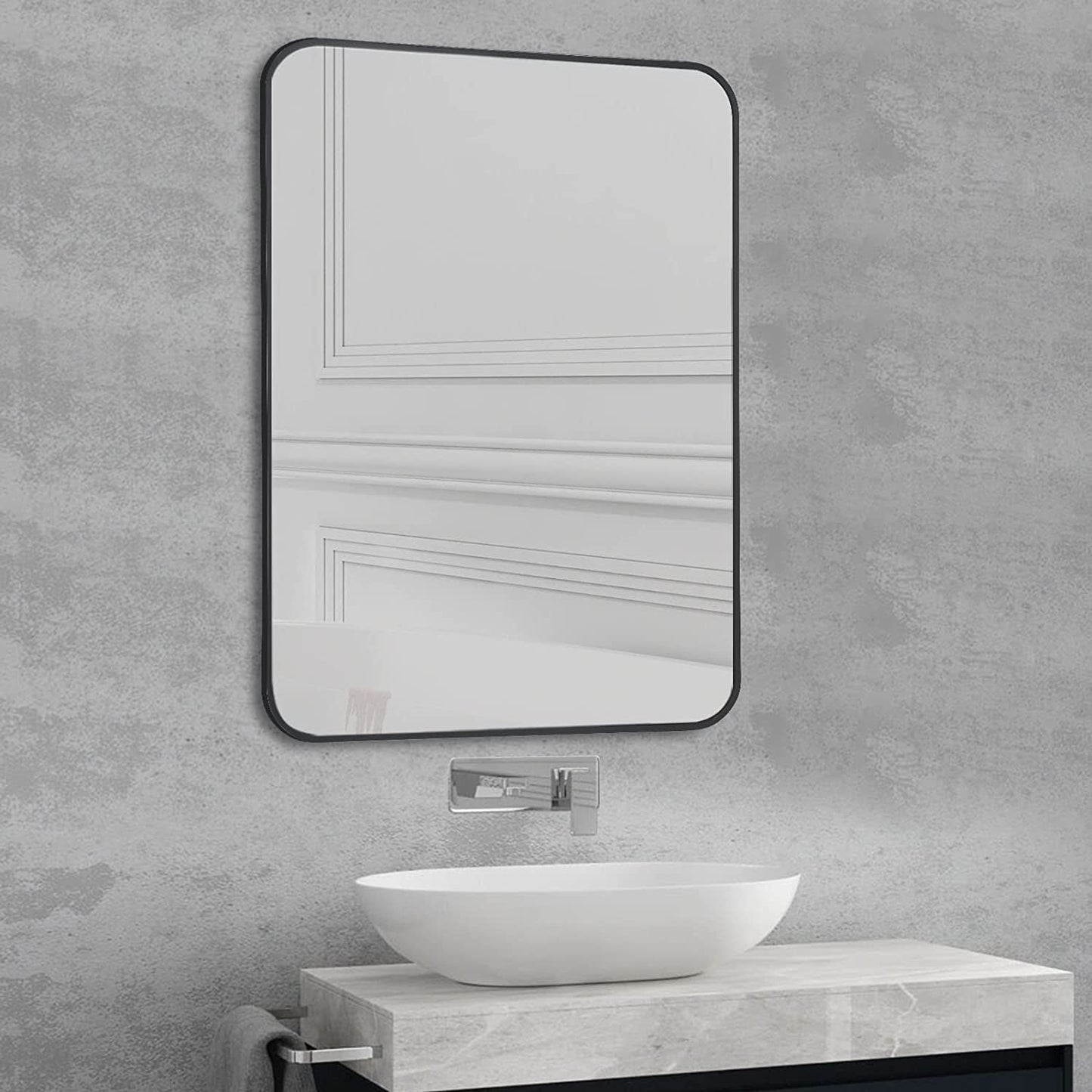 Black Metal Framed Bathroom Wall Mirror With Thin Frame