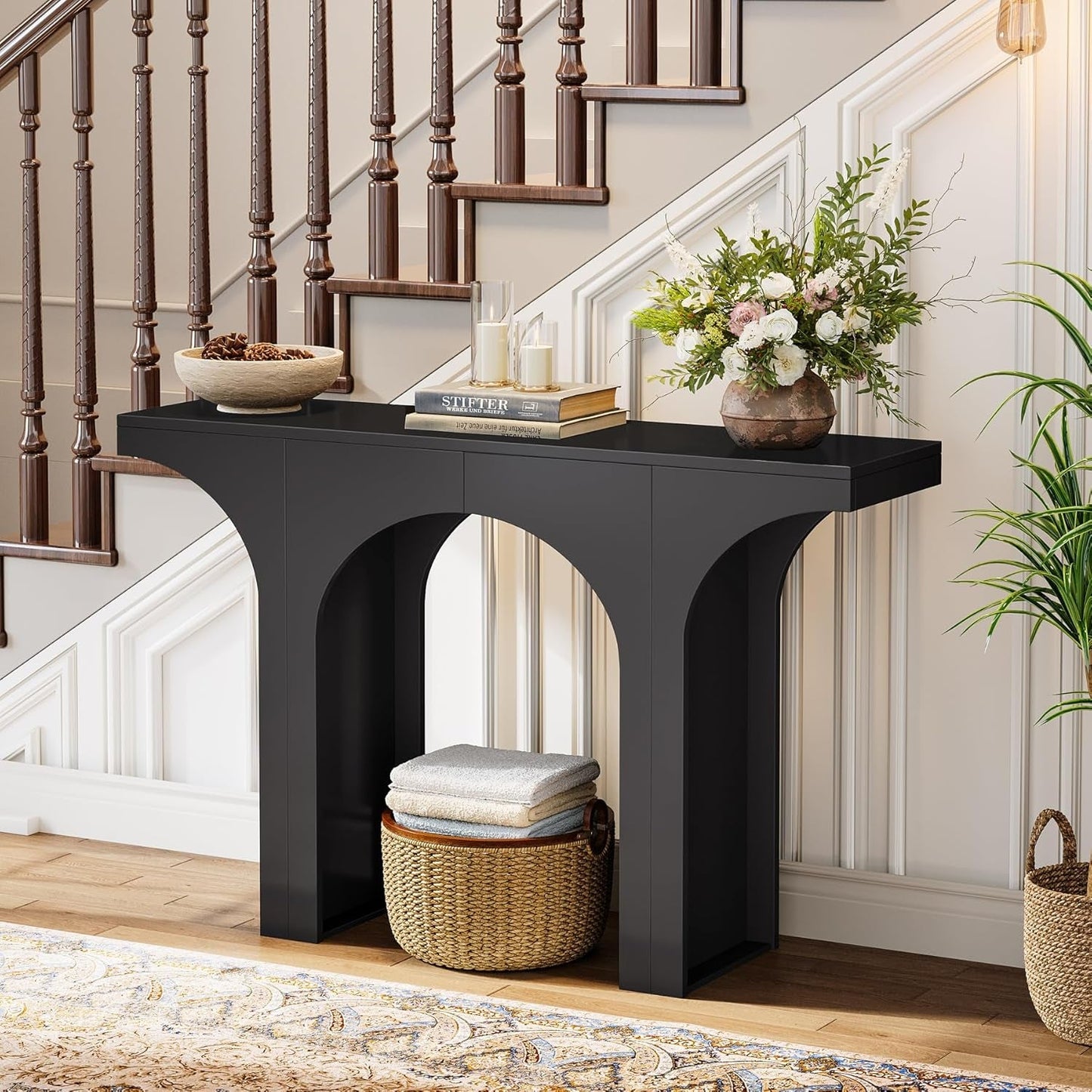 47Inch Black Arched Console Table Entryway Hallway