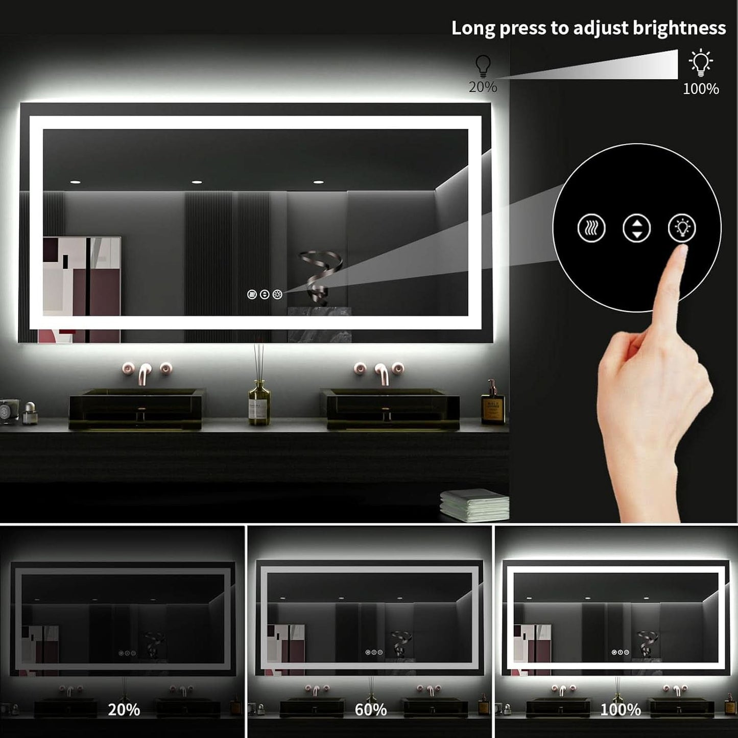 60x36 LED lluminated Backlit Anti Fog Vanity Mirror