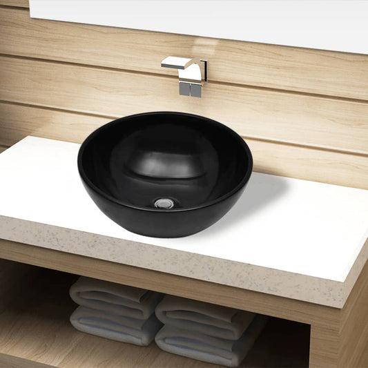 NNEVL Ceramic Bathroom Sink Basin Black Round
