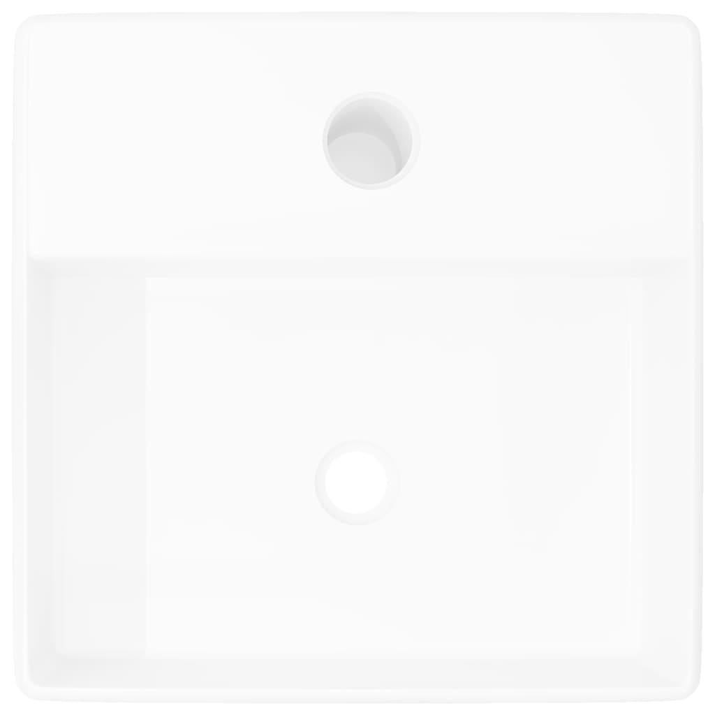 NNEVL Ceramic Bathroom Sink Basin with Faucet Hole White Square
