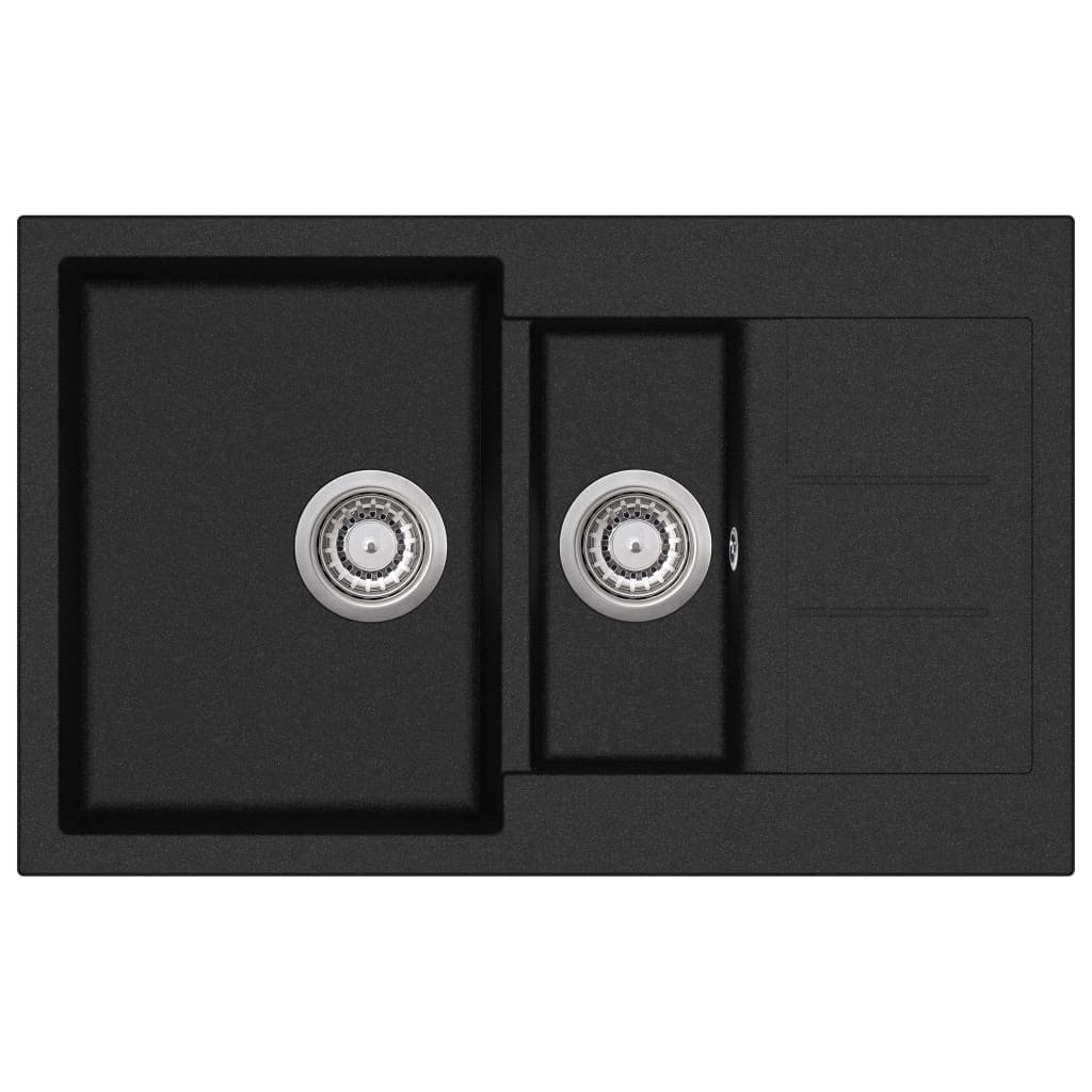 NNEVL Granite Kitchen Sink Double Basin Black