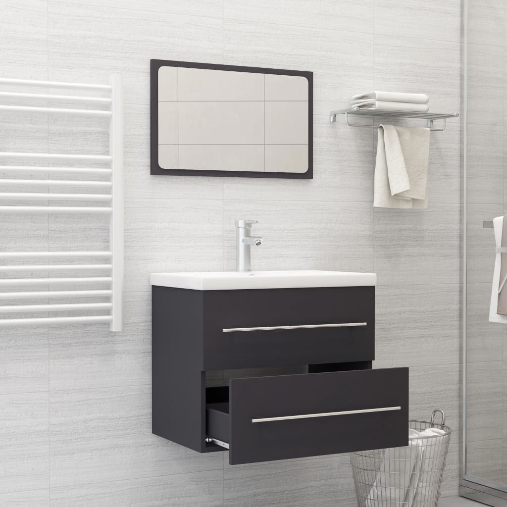 NNEVL 2 Piece Bathroom Furniture Set Grey Chipboard