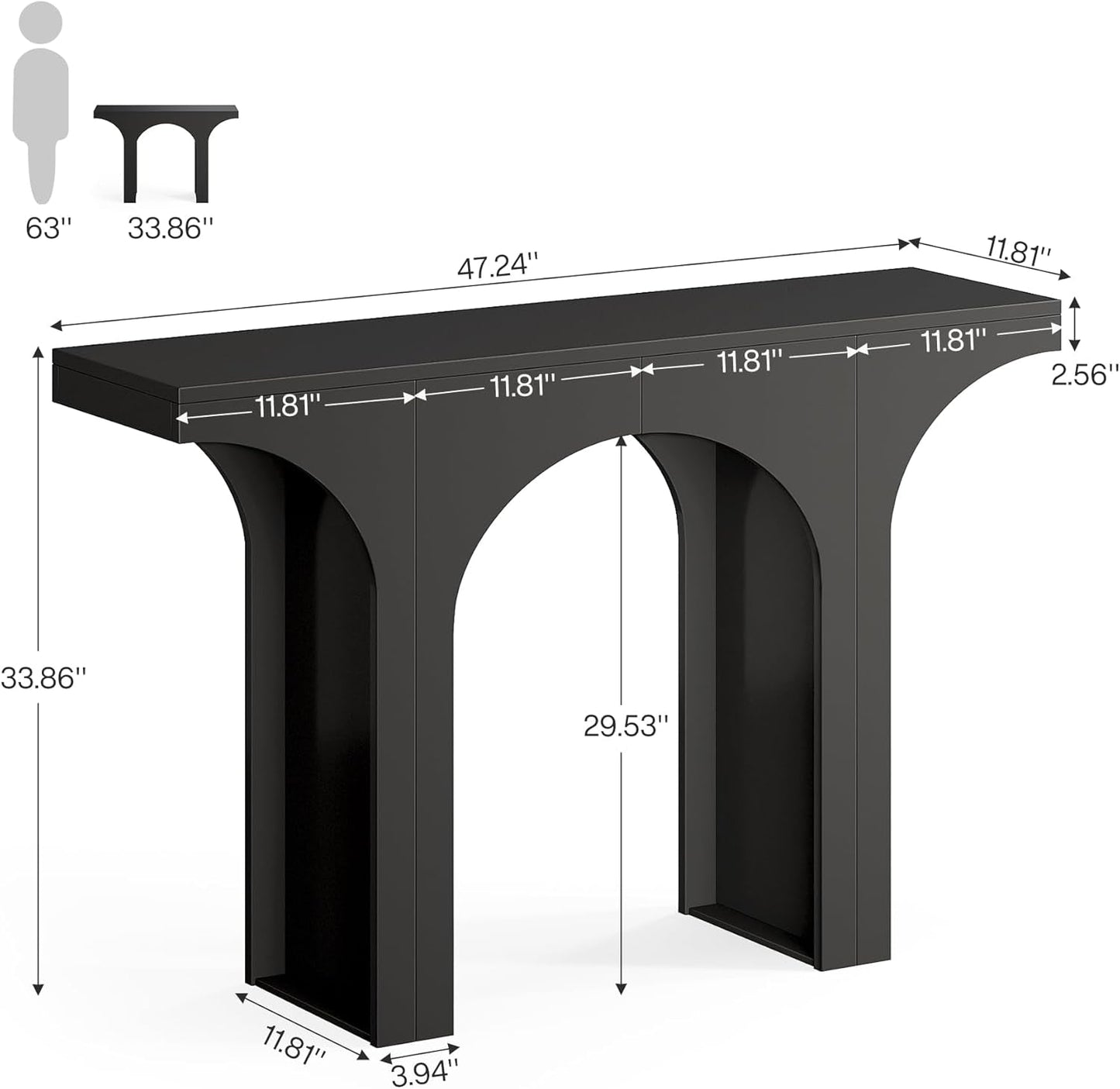 47Inch Black Arched Console Table Entryway Hallway