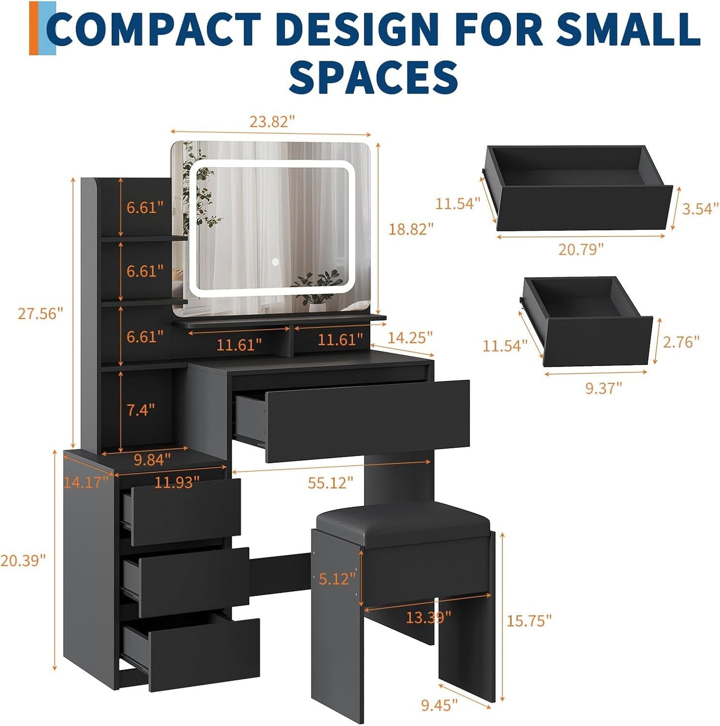 36Inch Premium Quality Vanity Desk With LED Lighting System