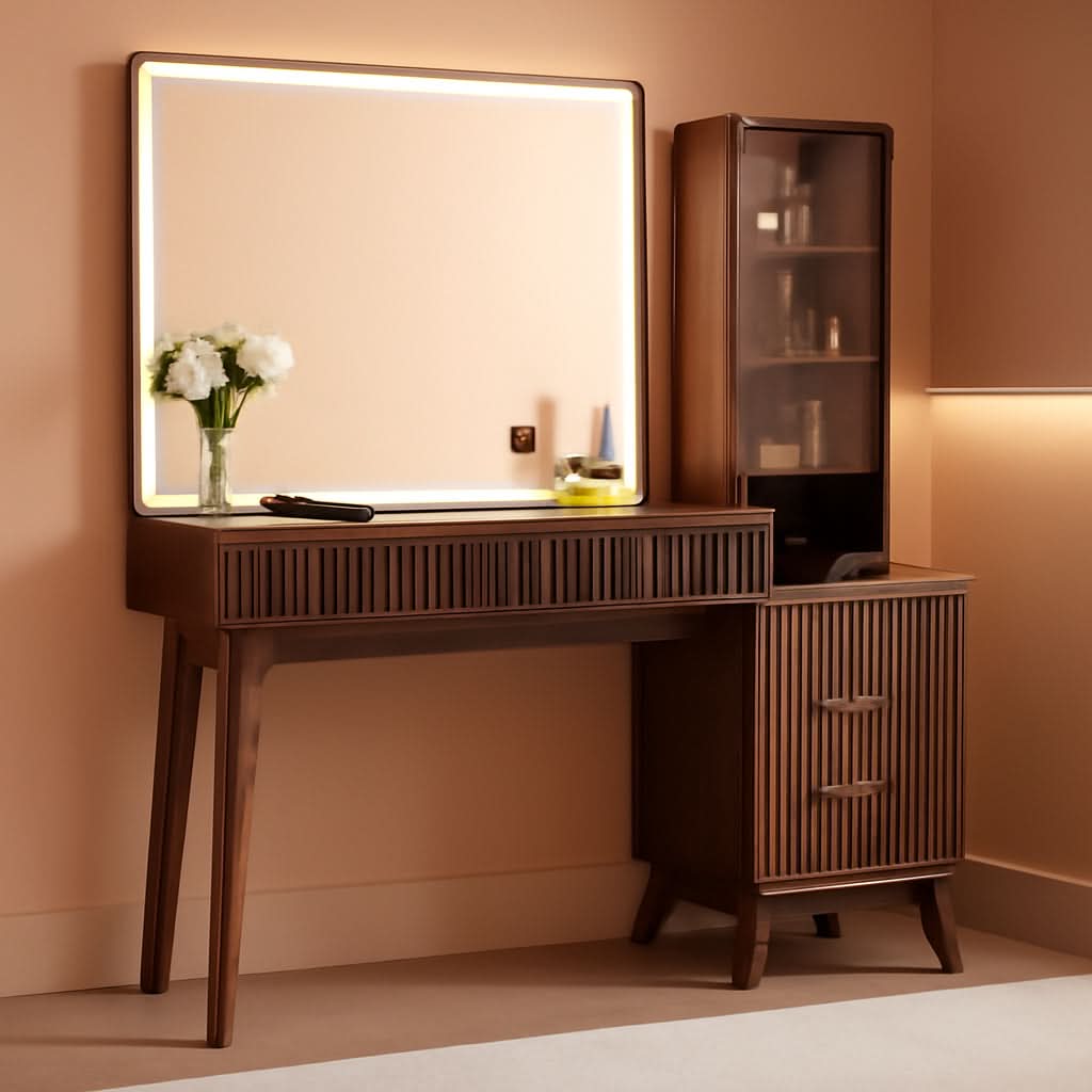 48 Inch Fluted Vanity Desk With Illuminated LED Mirror