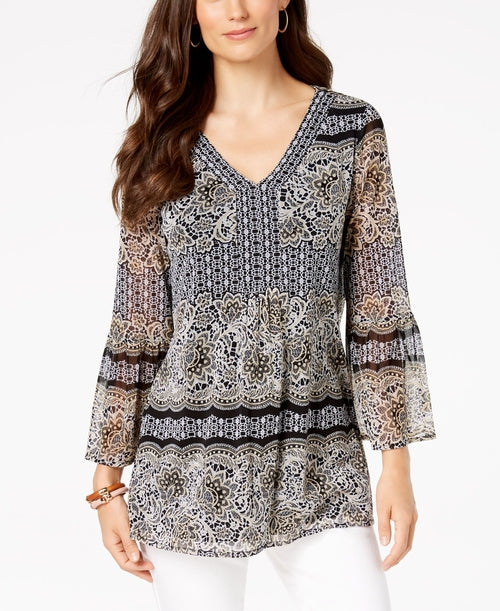 Charter Club Mixed Print V Neck Top