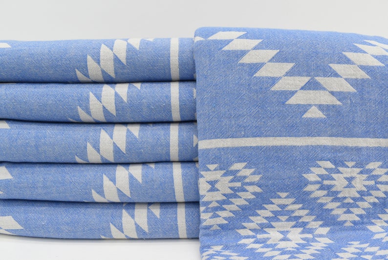 Aztec Blue Double-Sided Turkish Cotton Towel