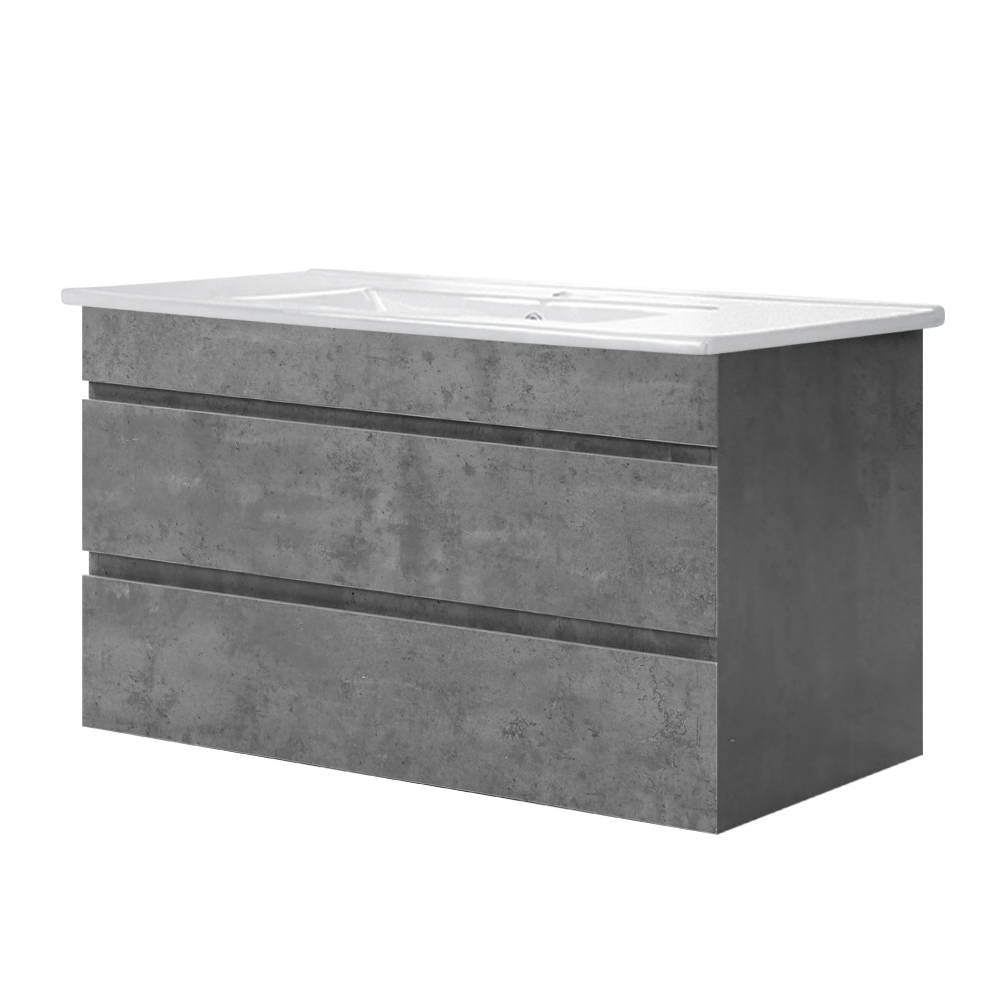 NNEDSZ 900mm Bathroom Vanity Cabinet Basin Unit Sink Storage Wall Mounted Cement