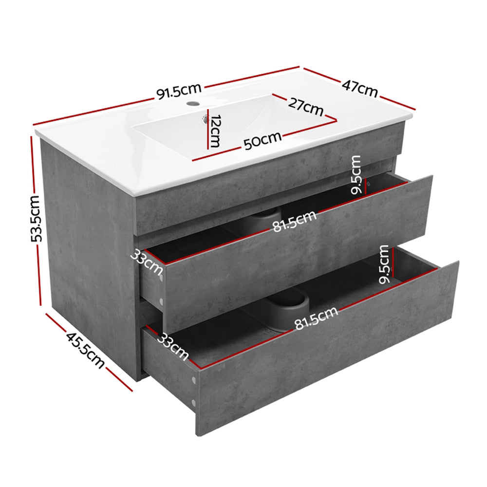 NNEDSZ 900mm Bathroom Vanity Cabinet Basin Unit Sink Storage Wall Mounted Cement