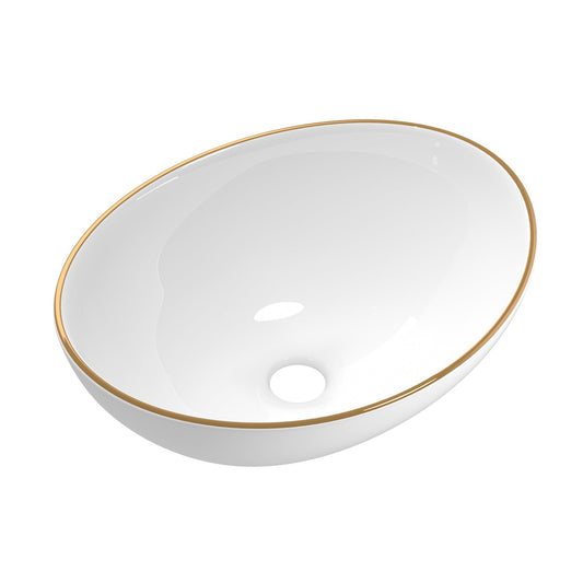 NNEDSZ Bathroom Basin Ceramic Vanity Sink Hand Wash Bowl Gold Line 41x34cm