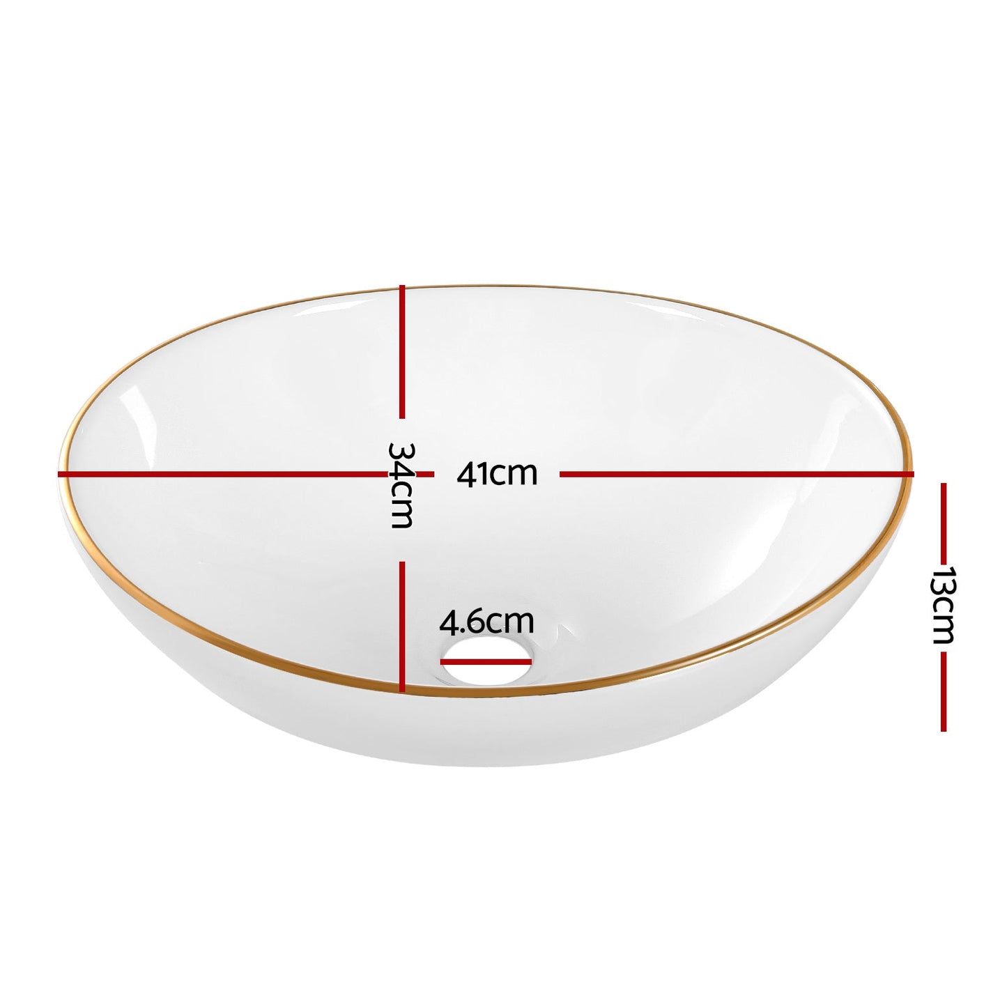 NNEDSZ Bathroom Basin Ceramic Vanity Sink Hand Wash Bowl Gold Line 41x34cm