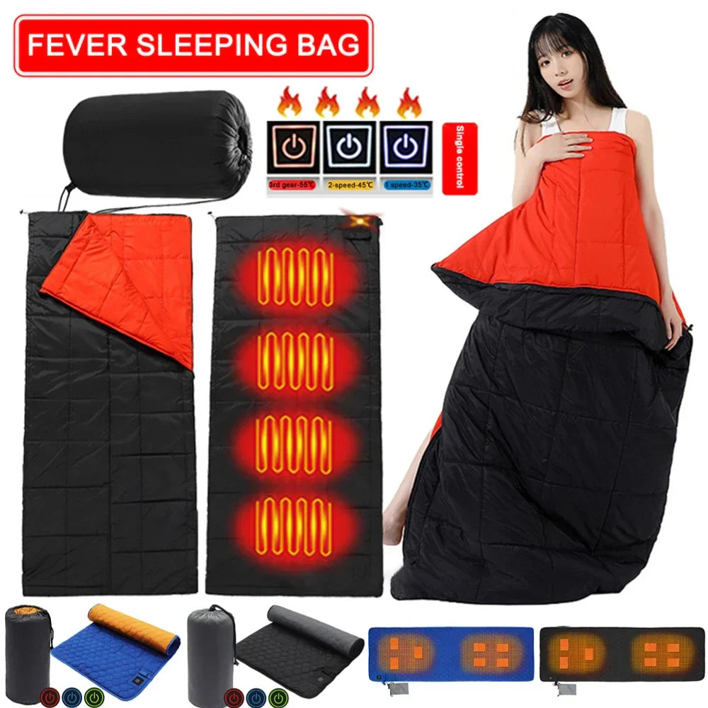USB Heated Sleeping Mat – 4-Zone Electric Camping Heating Pad for Sleeping Bags & Tents