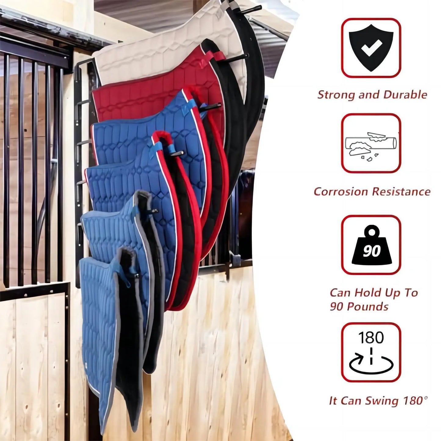 Saddle Pad Rack 6 Bar Wall Mount Horse Blanket Holder 180 Degree