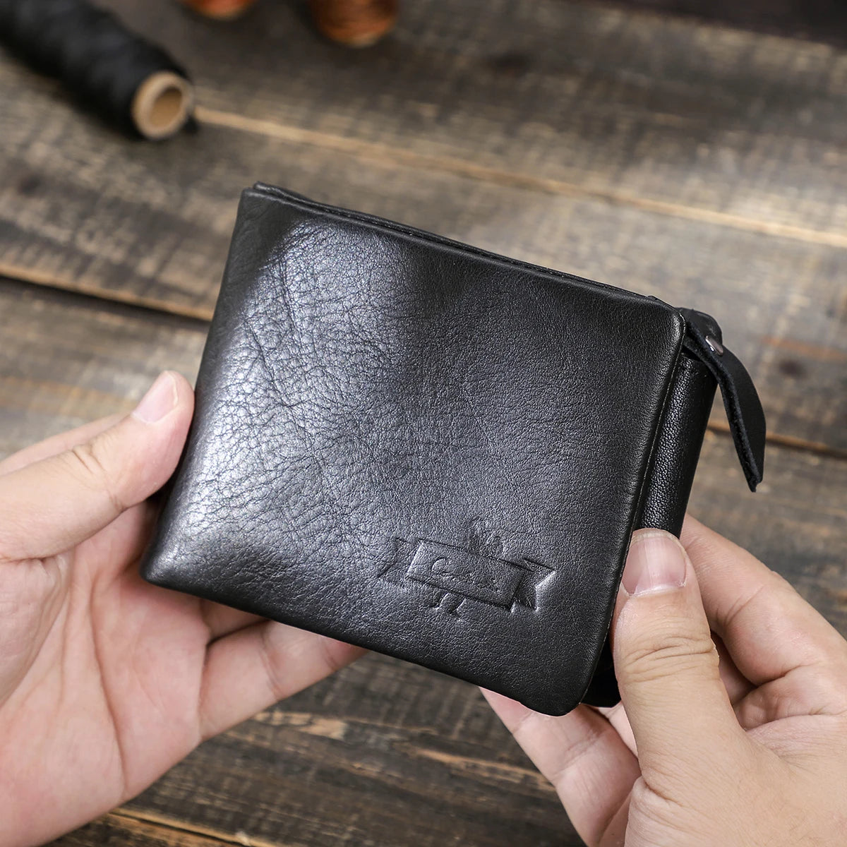 CONTACT'S Genuine Crazy Horse Leather Men Wallets Vintage Trifold