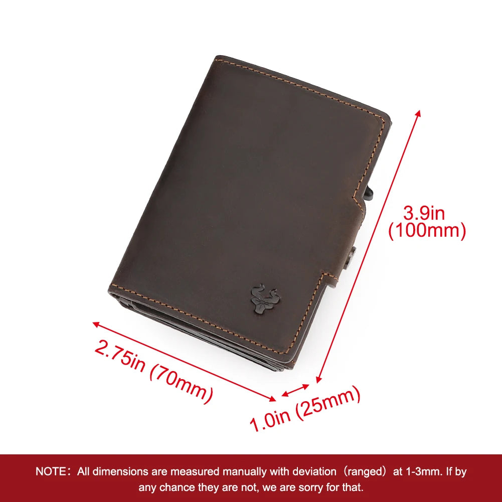 HUMERPAUL Men Card Holder with Money Pocket Crazy Horse Leather Pop Up