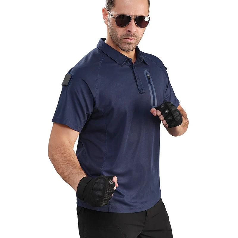 Men's Short Sleeve Polo Shirts Summer Tactical Polo with Zip Pocket Outdoor Hiking Golf Shirt Big Plus Size USA Size-3