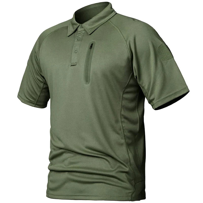 Men's Short Sleeve Polo Shirts Summer Tactical Polo with Zip Pocket Outdoor Hiking Golf Shirt Big Plus Size USA Size-6