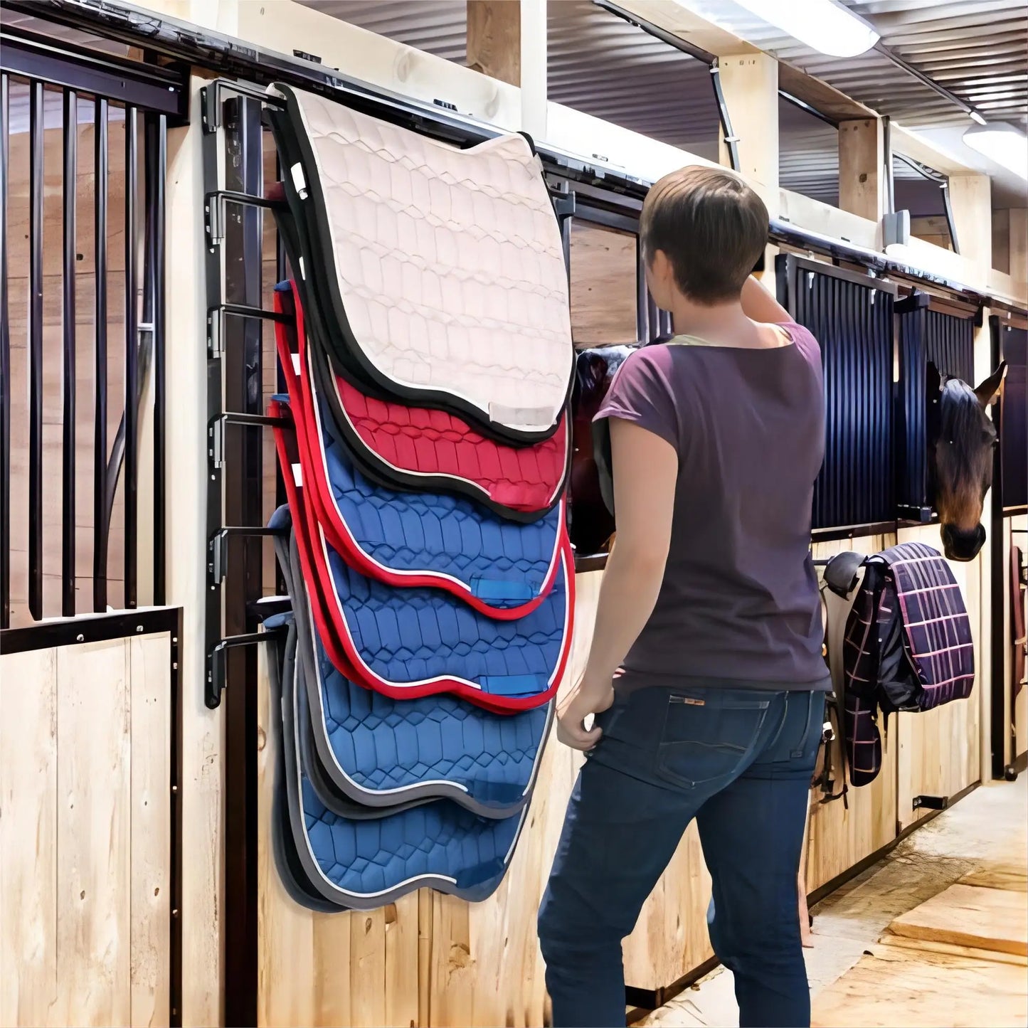 Saddle Pad Rack 6 Bar Wall Mount Horse Blanket Holder 180 Degree