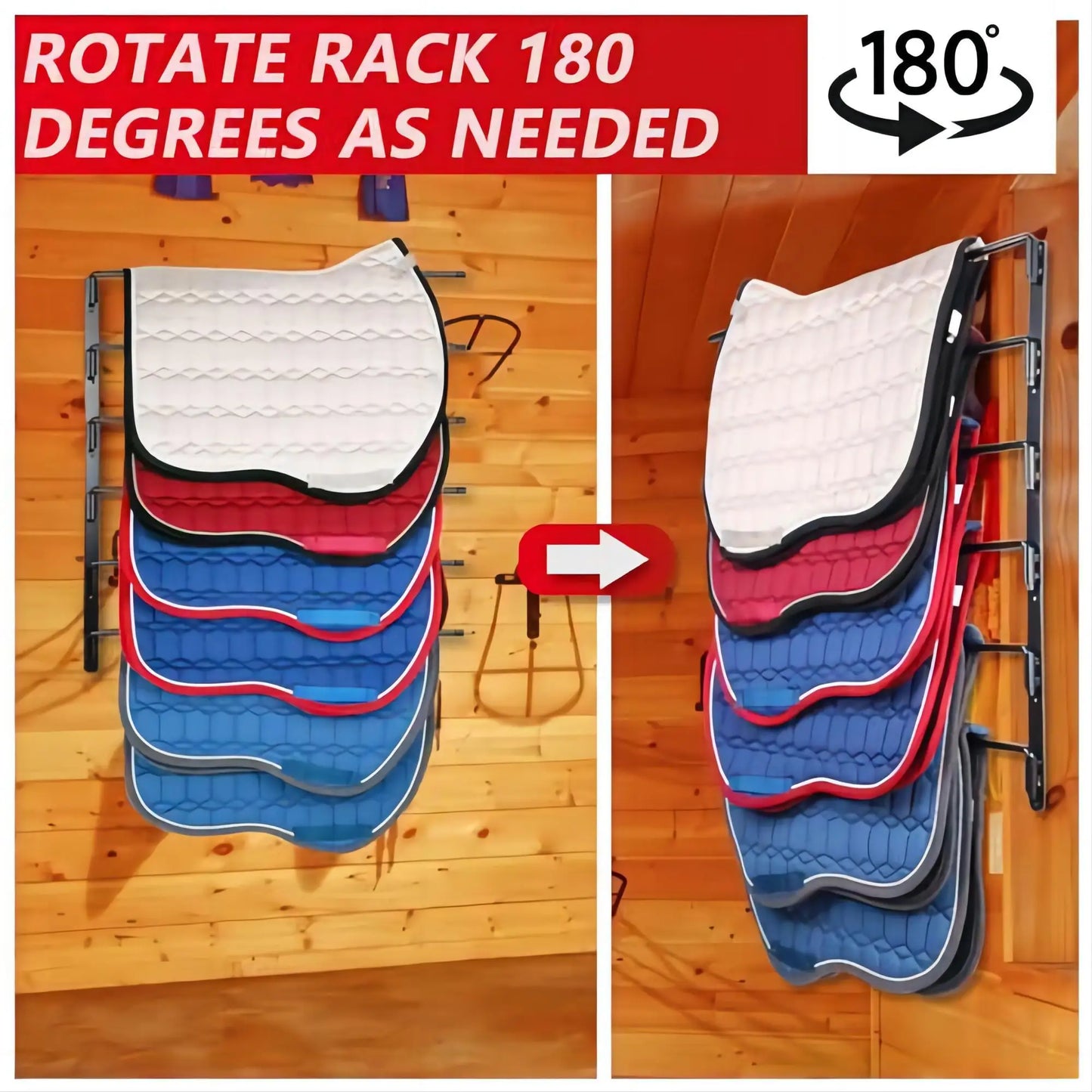 Saddle Pad Rack 6 Bar Wall Mount Horse Blanket Holder 180 Degree