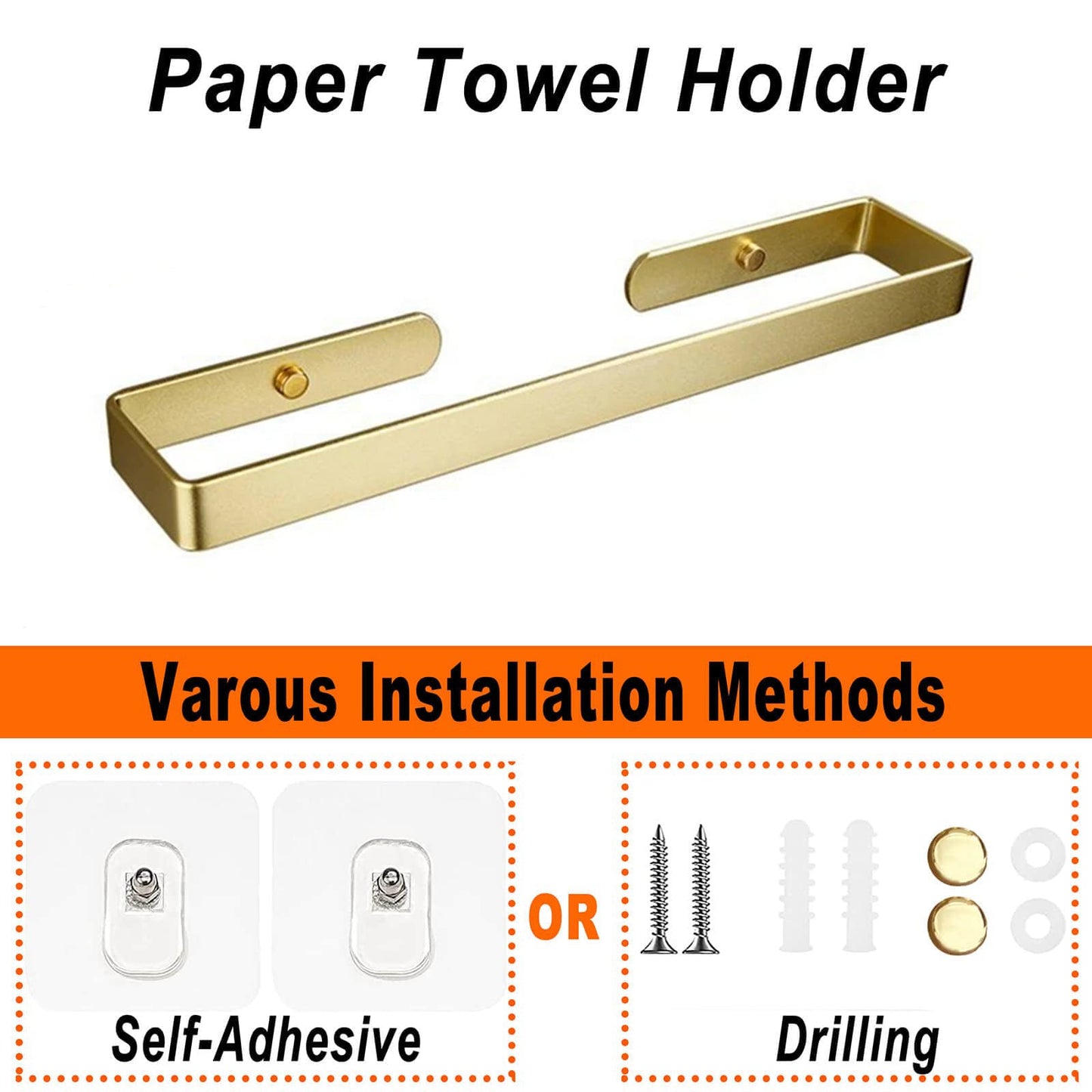 NNEDSZ Gold Kitchen Bathroom Paper Holder Towel Holder Self Adhesive or Screw Mount 40cm