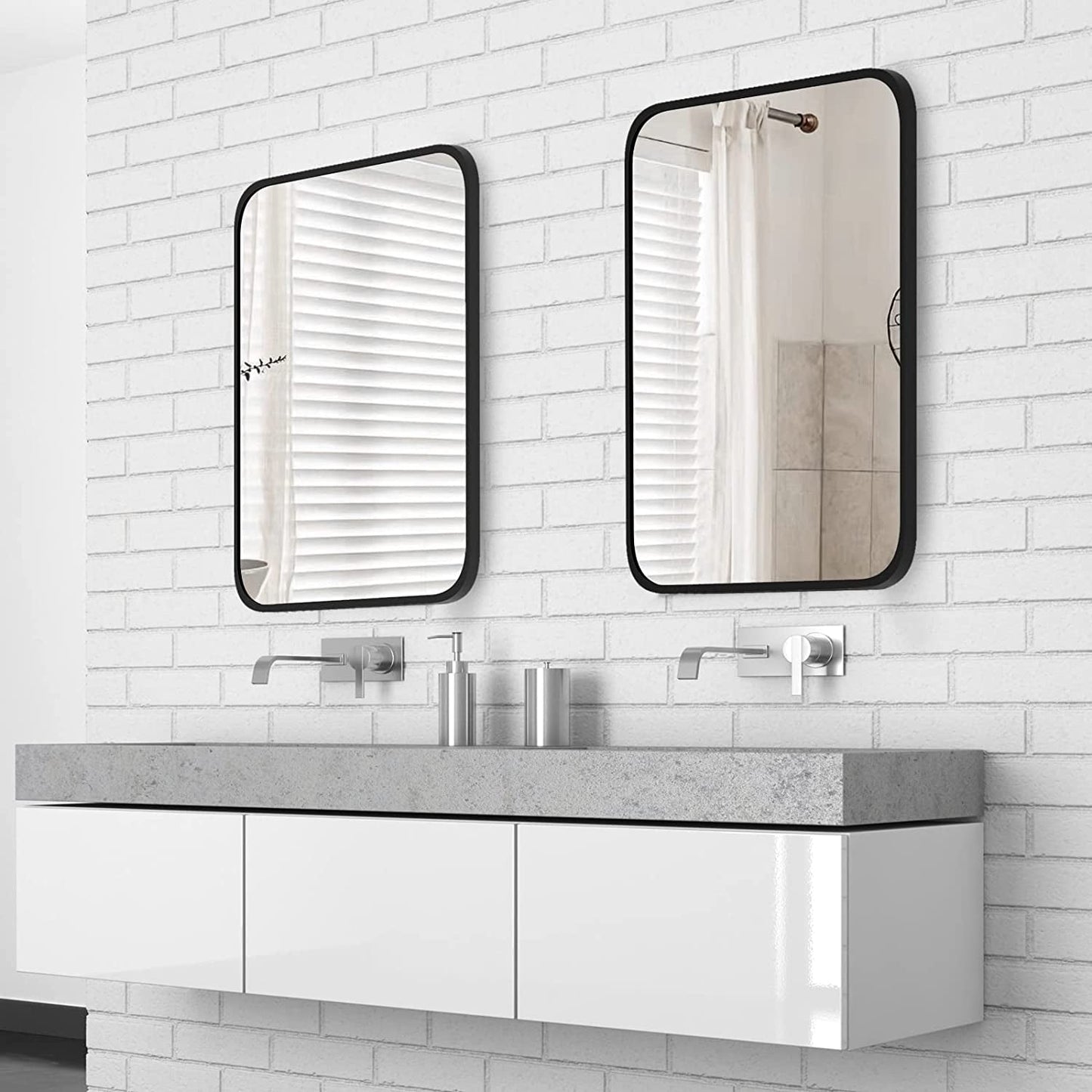 Black Metal Framed Bathroom Wall Mirror With Thin Frame