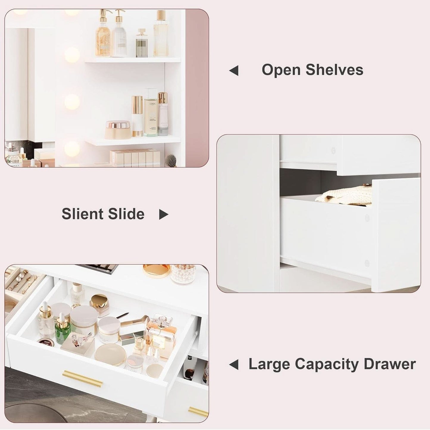 61 Inch Vanity Desk With Premium Led Illuminated Makeup Mirror