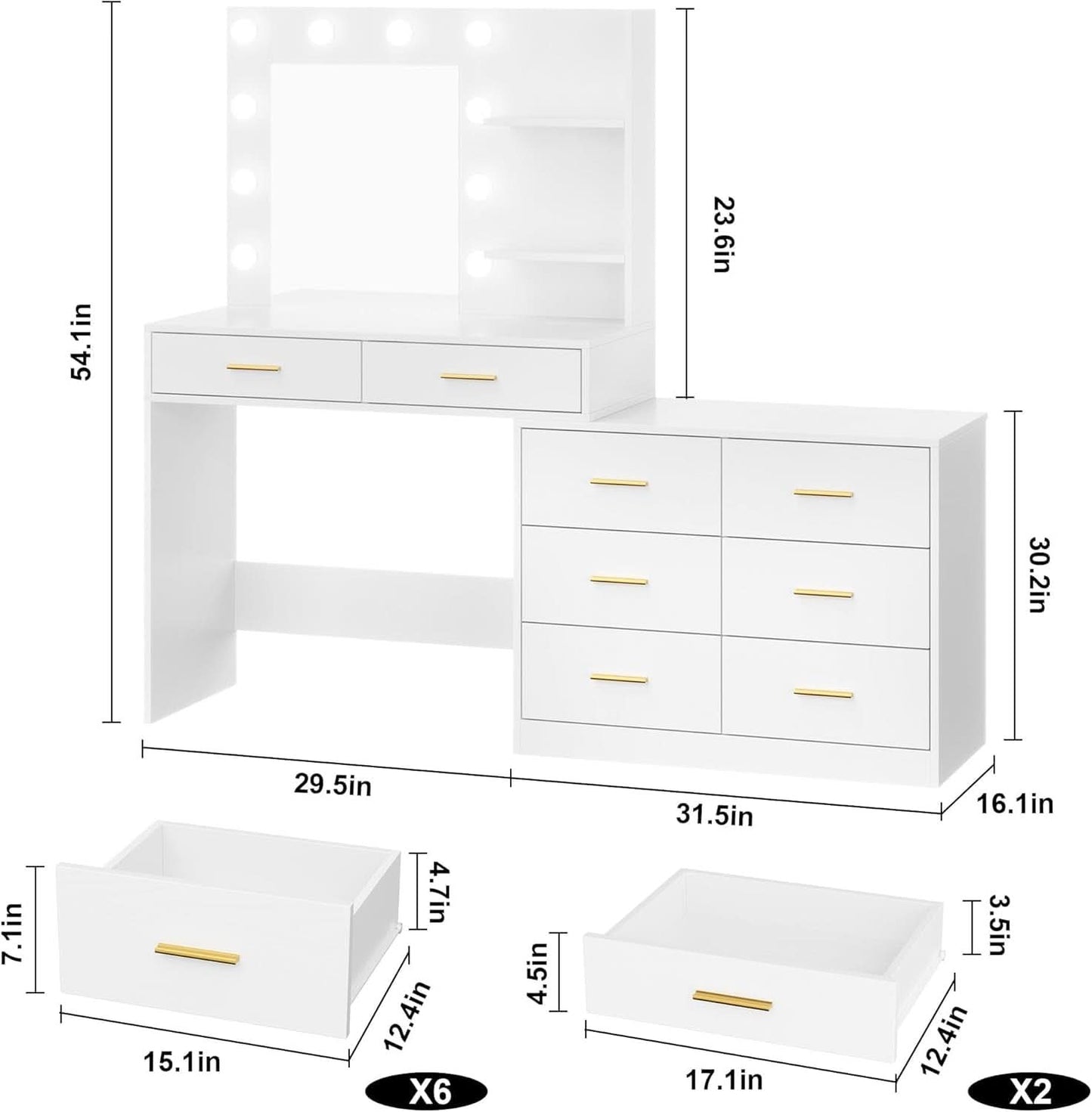 61 Inch Vanity Desk With Premium Led Illuminated Makeup Mirror