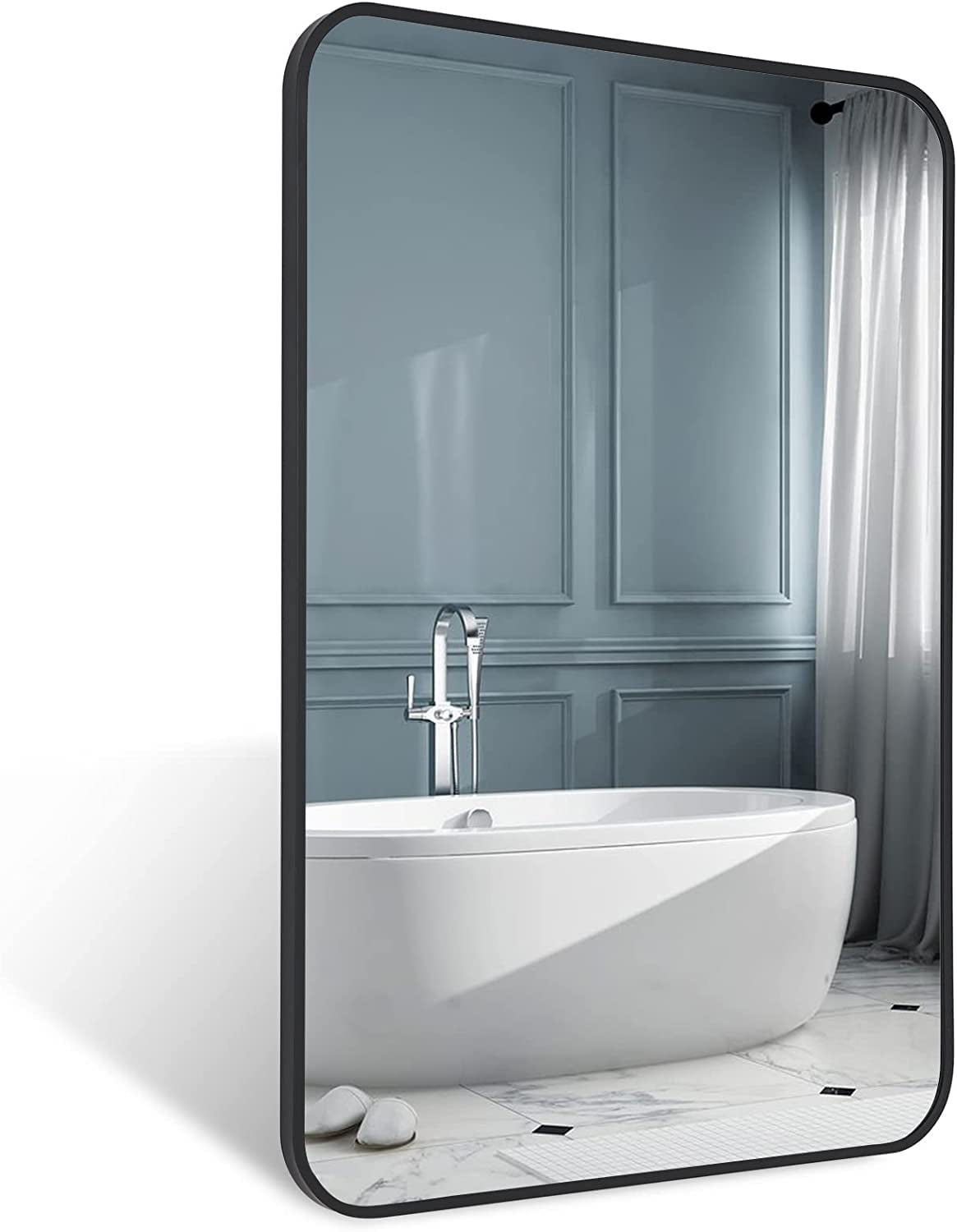 Black Metal Framed Bathroom Wall Mirror With Thin Frame