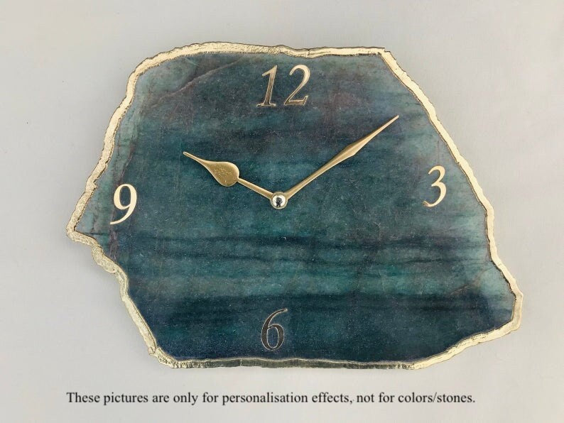 Indigo Blue Agate Desk/Wall Clock, Can be Personalised/Customised/Personalised Momento